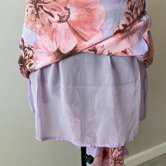 ♥️ Pink Floral Print Chiffon Midi Wrap Dress - Picture 12 of 16